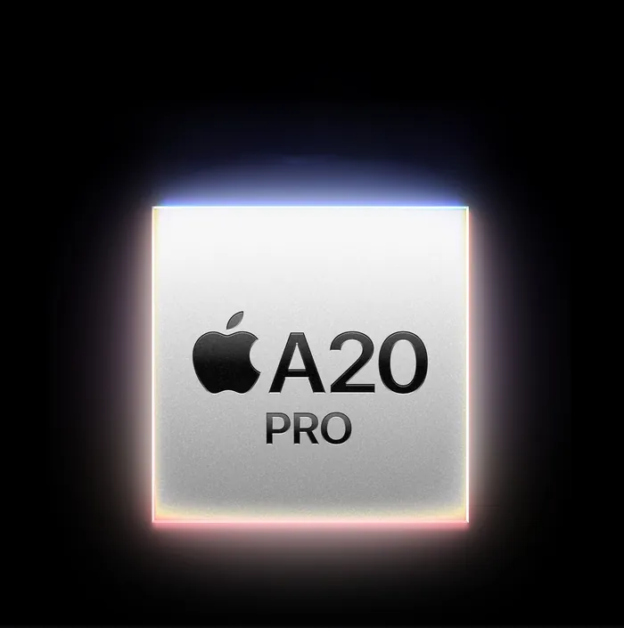 The A20 Pro chip glowing on a black background